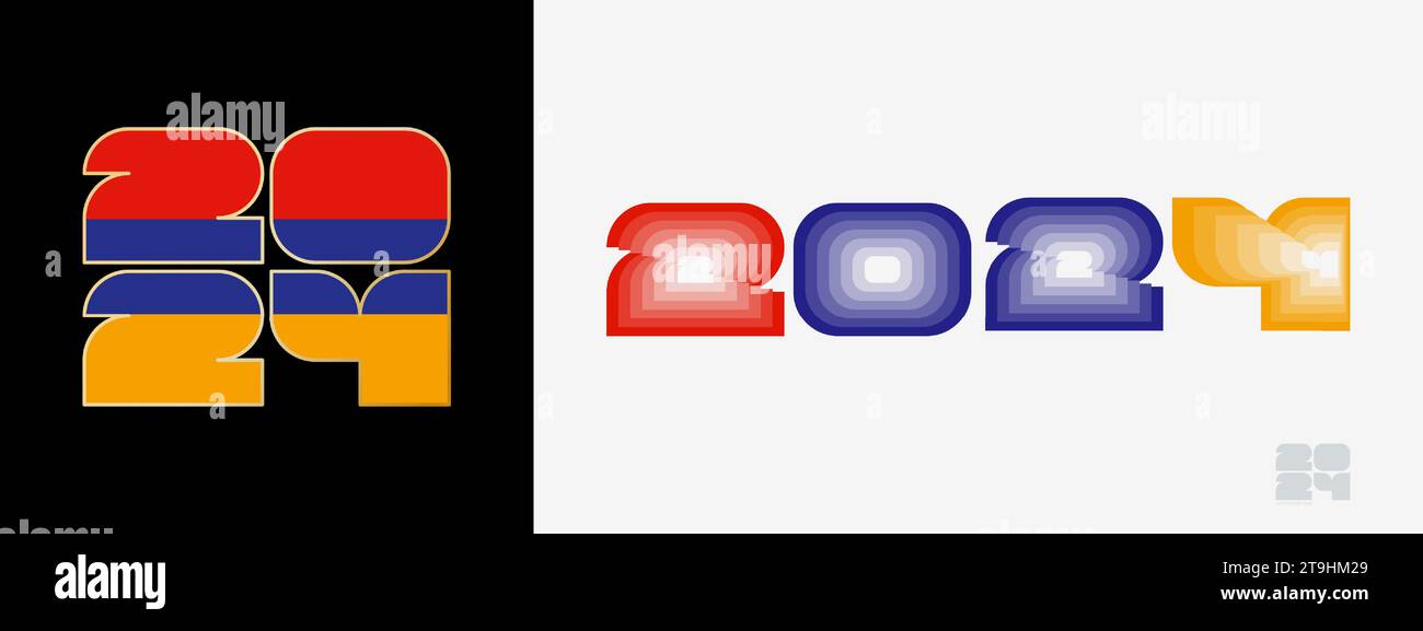 Year 2024 with flag of Armenia and in color palate of Armenia flag