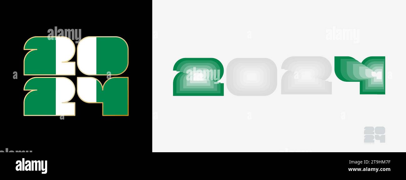 Year 2024 with flag of Nigeria and in color palate of Nigeria flag