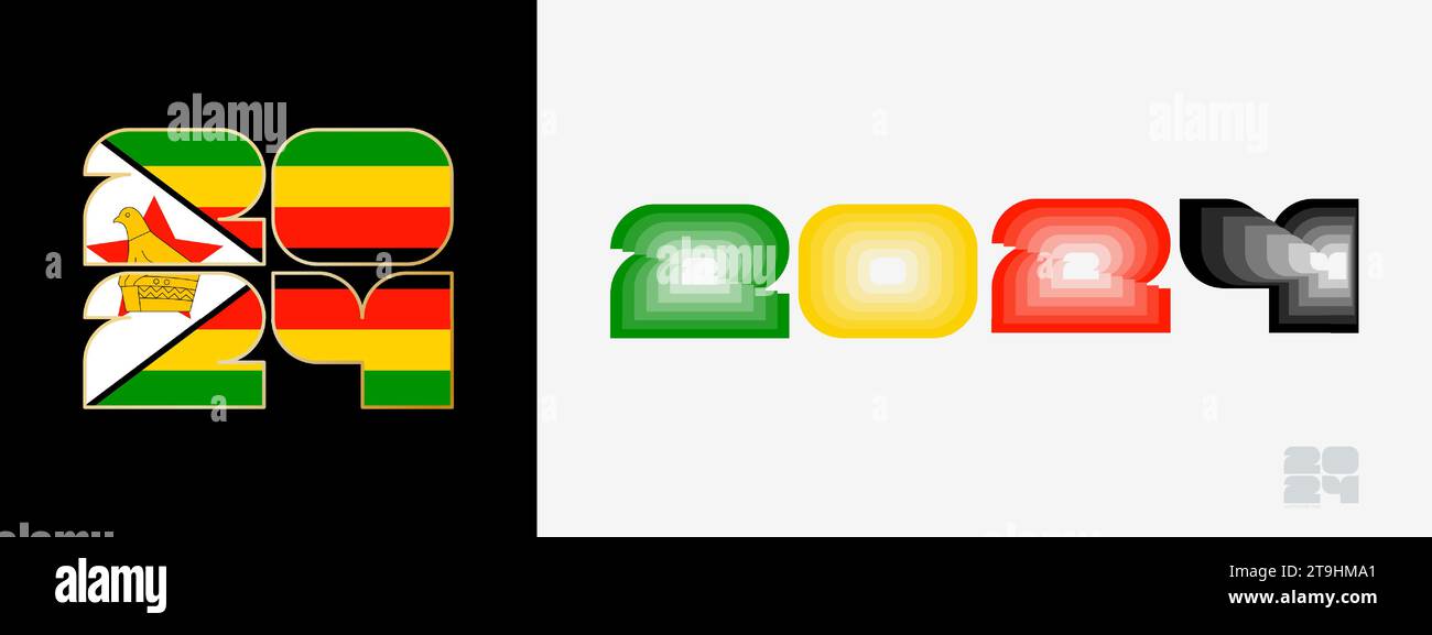 Year 2024 with flag of Zimbabwe and in color palate of Zimbabwe flag