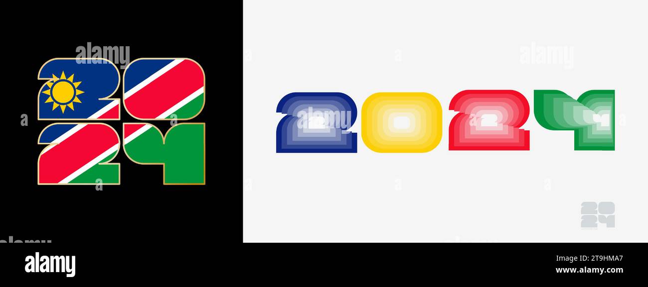 Year 2024 with flag of Namibia and in color palate of Namibia flag