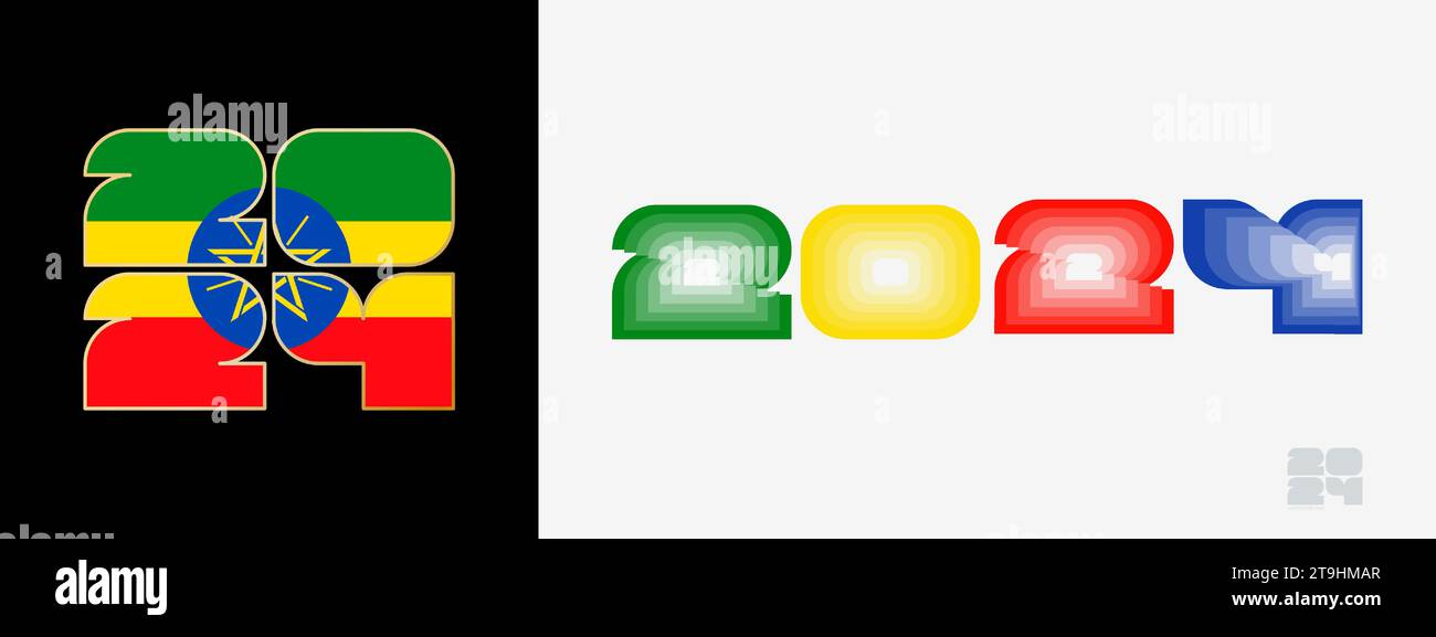 Year 2024 with flag of Ethiopia and in color palate of Ethiopia flag