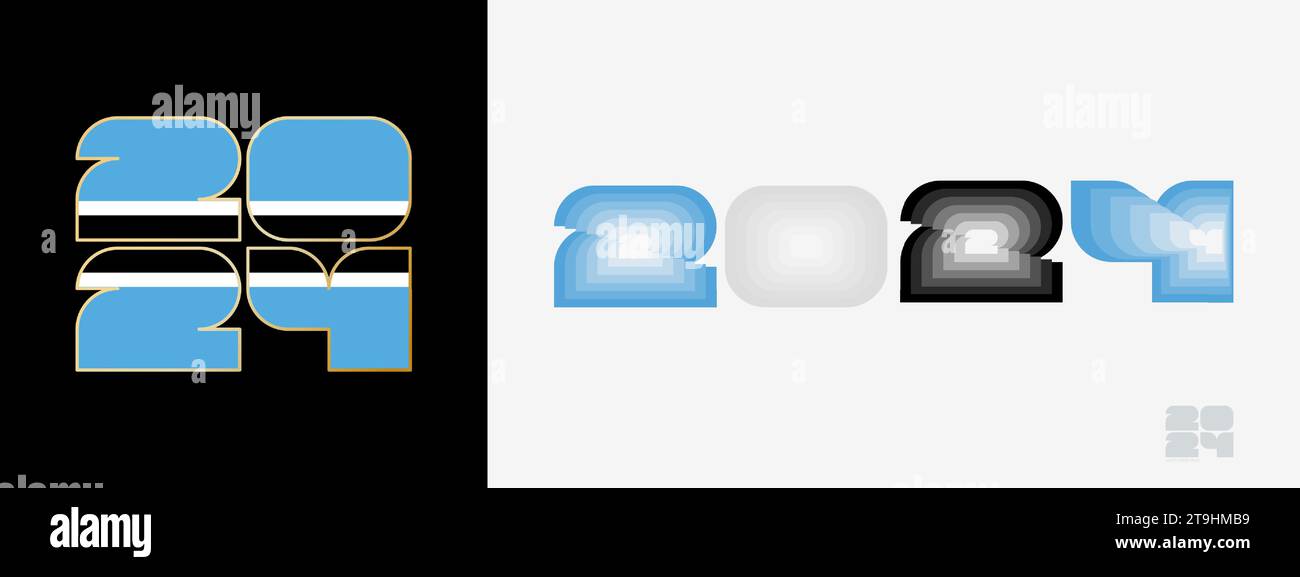 Year 2024 with flag of Botswana and in color palate of Botswana flag
