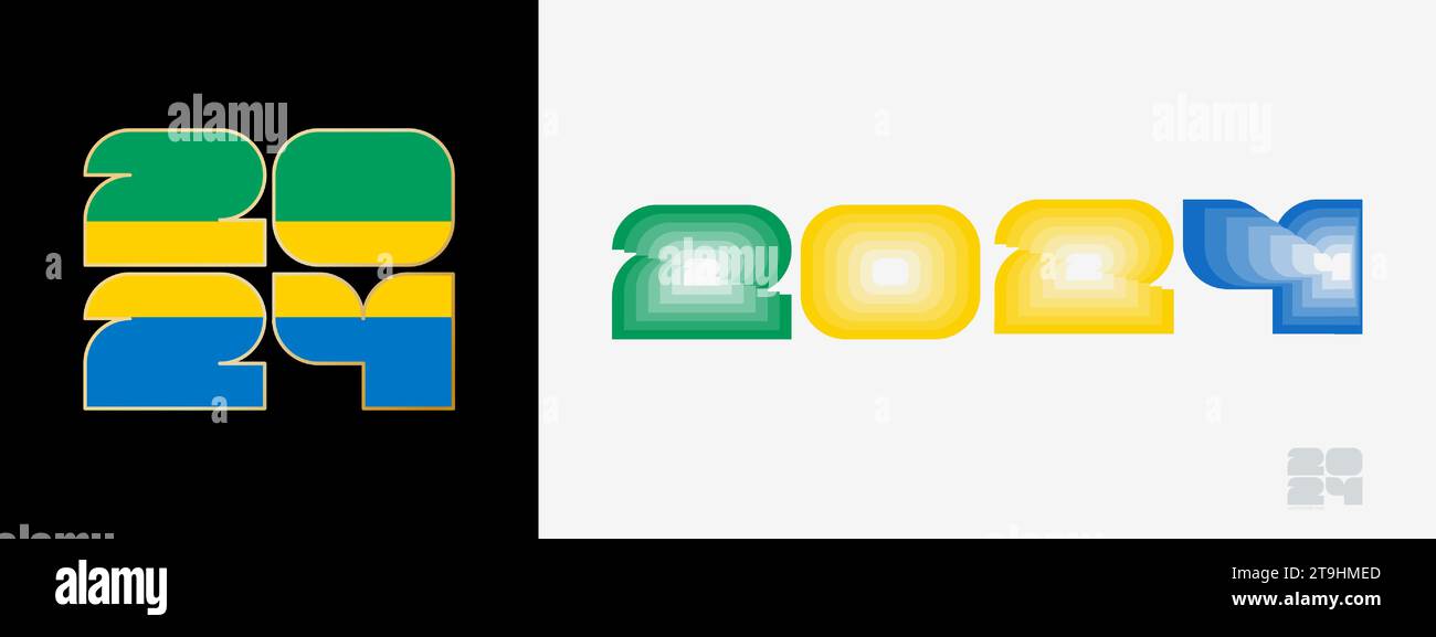 Year 2024 with flag of Gabon and in color palate of Gabon flag. Happy