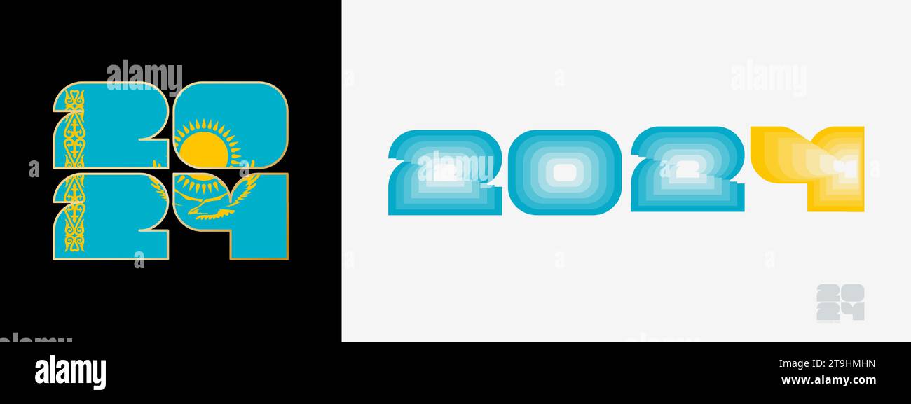 Year 2024 with flag of Kazakhstan and in color palate of Kazakhstan