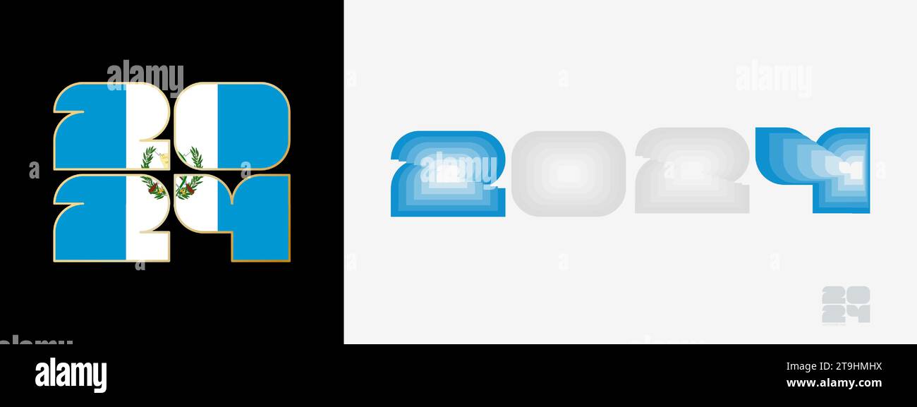 Year 2024 with flag of Guatemala and in color palate of Guatemala flag
