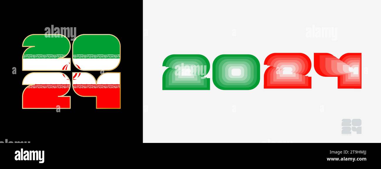 Year 2024 With Flag Of Iran And In Color Palate Of Iran Flag Happy New   Year 2024 With Flag Of Iran And In Color Palate Of Iran Flag Happy New Year 2024 In Two Different Style New Year Design For Calendar Posters Greet 2T9HMJJ 