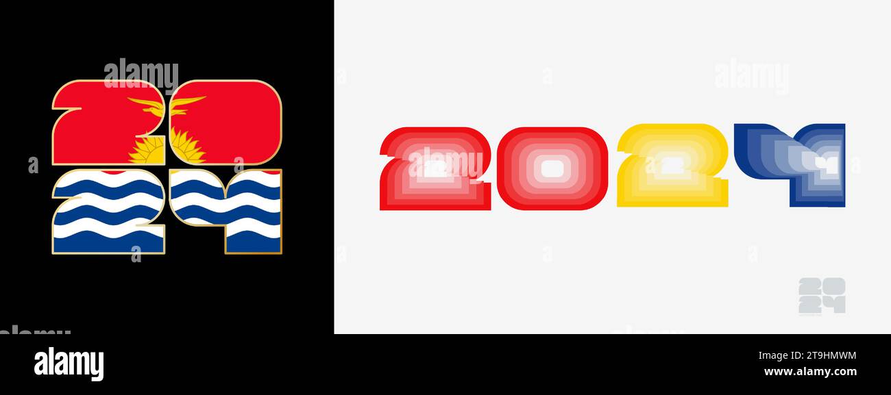 Year 2024 with flag of Kiribati and in color palate of Kiribati flag
