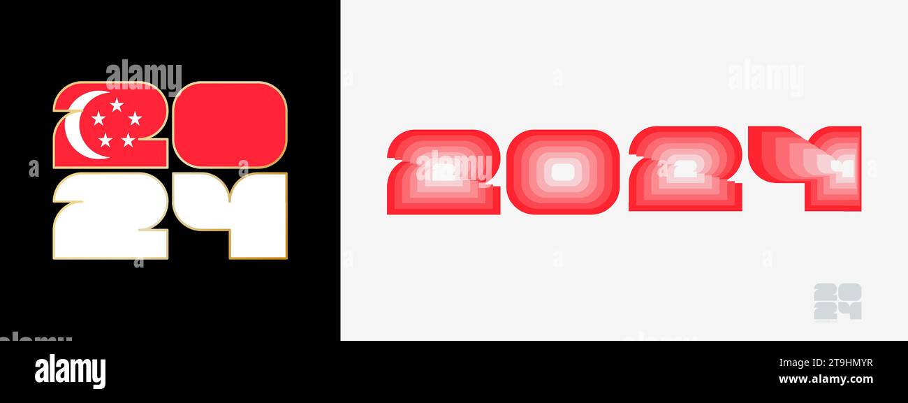 Year 2024 with flag of Singapore and in color palate of Singapore flag