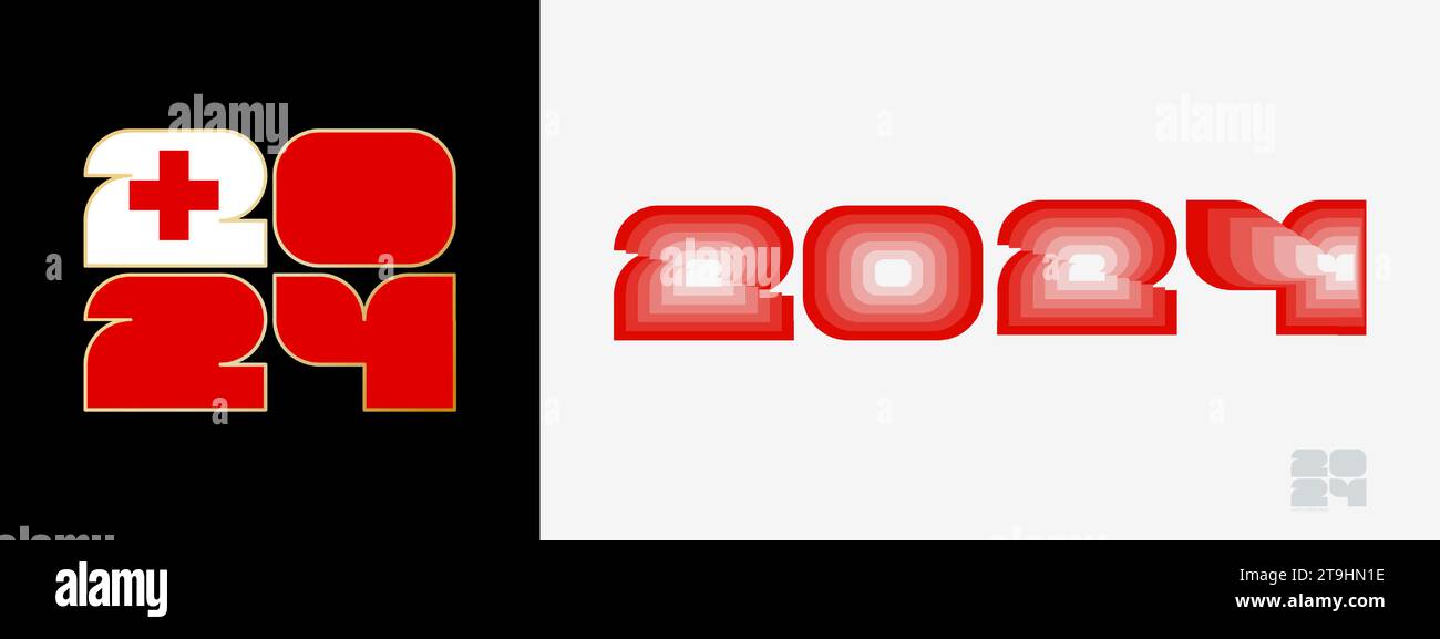 Year 2024 with flag of Tonga and in color palate of Tonga flag. Happy