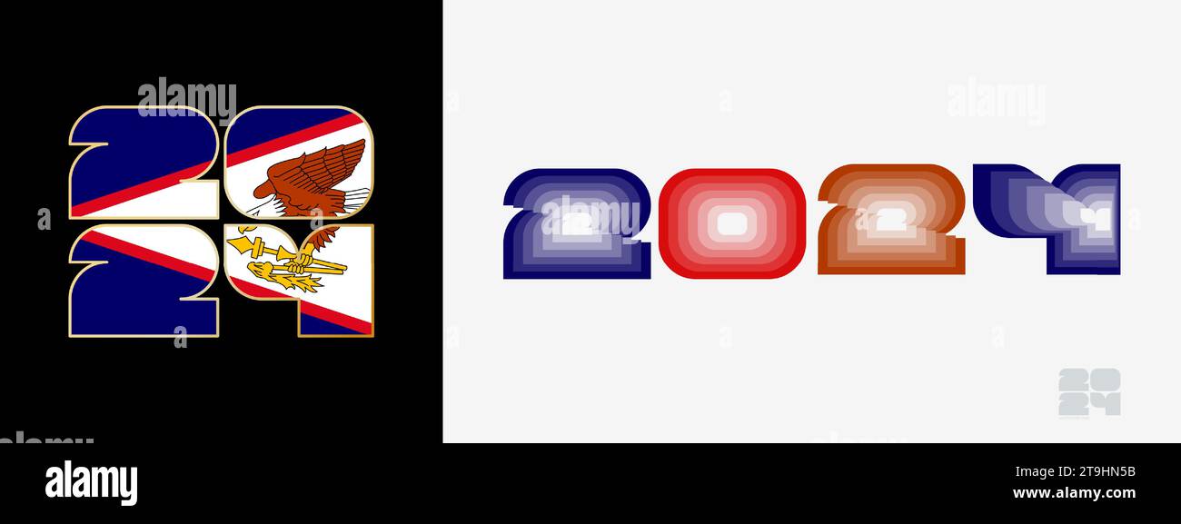 Year 2024 with flag of American Samoa and in color palate of American