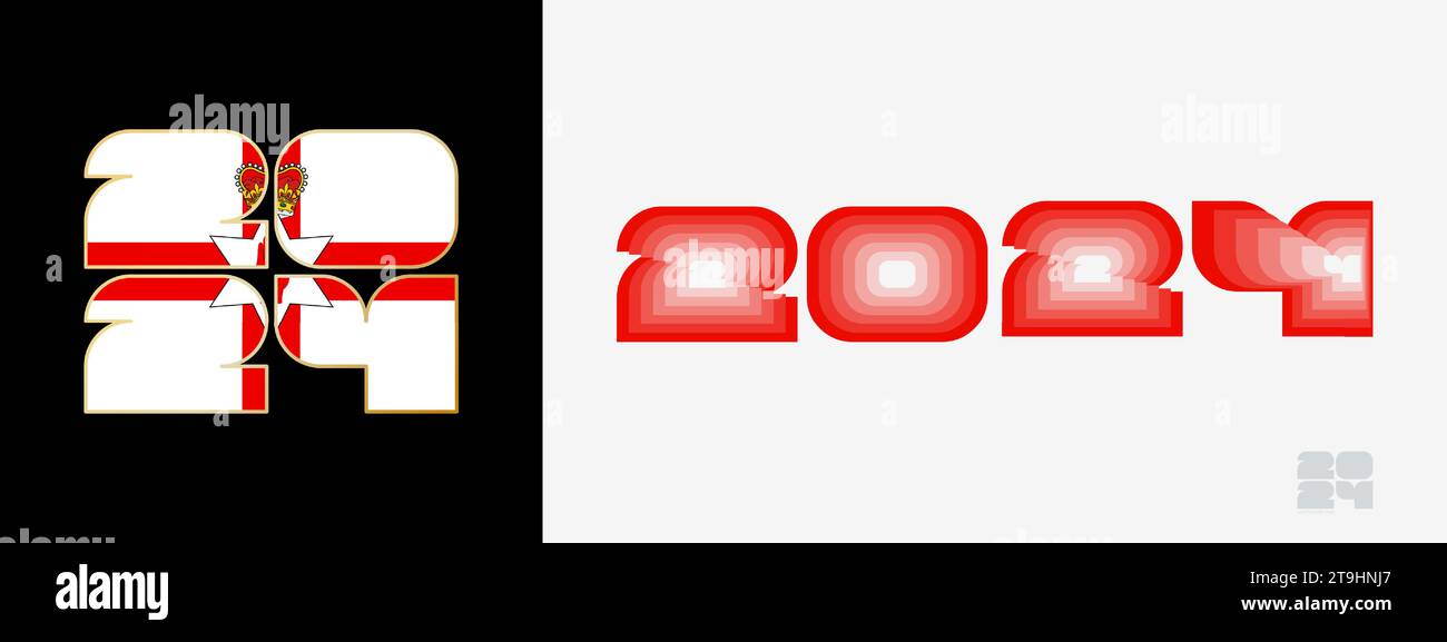 Year 2024 with flag of Northern Ireland and in color palate of Northern