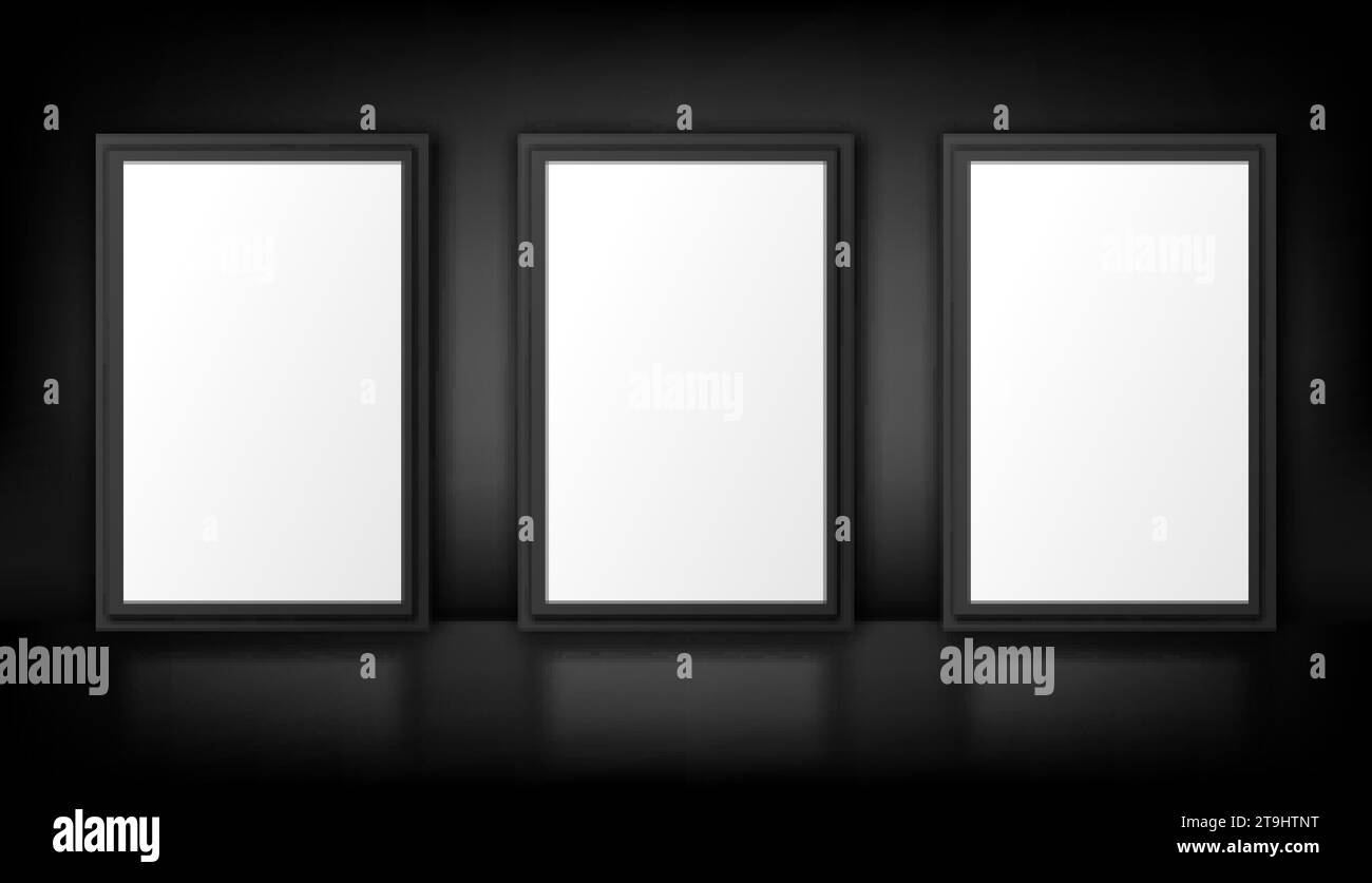 Posters mockup isolated on black. White lightbox. Empty advertising