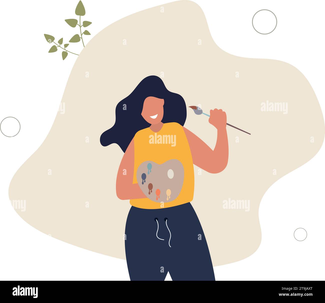 People hobbies and favorite activities.young woman artist with paints.flat vector illustration. Stock Vector