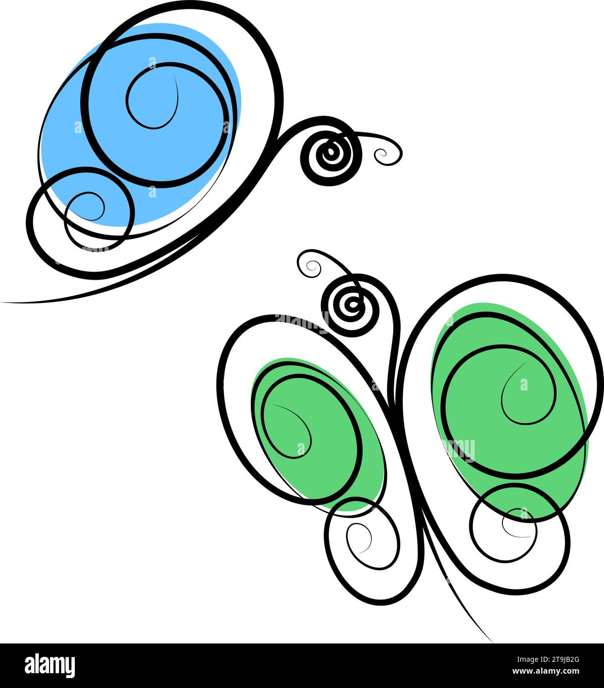 Set of 2 abstract stylized butterflies with spots in trendy marker ...