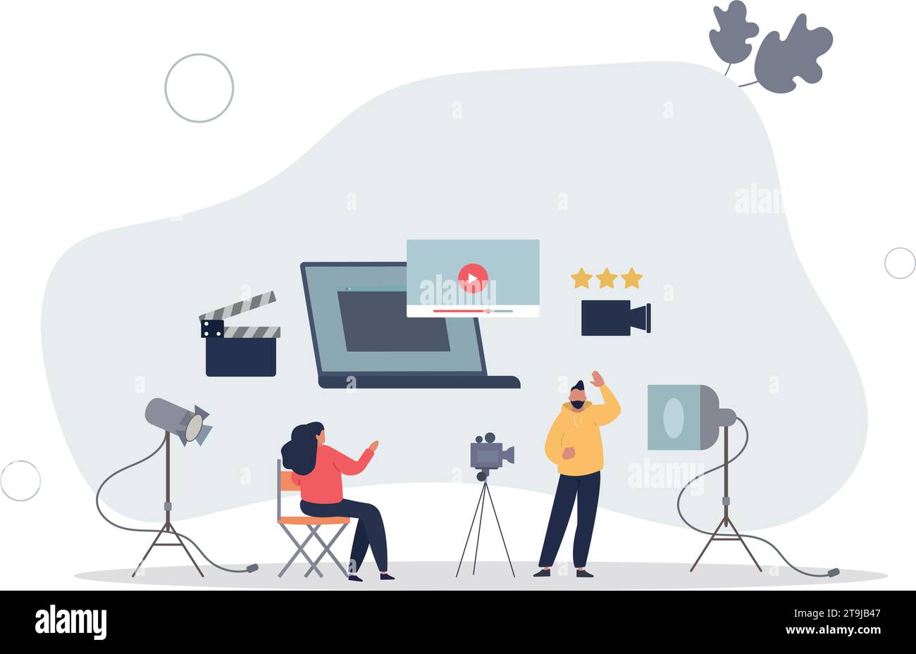 Video production and movie record process in studio.Professional media director and editor for screen entertainment. Stock Vector