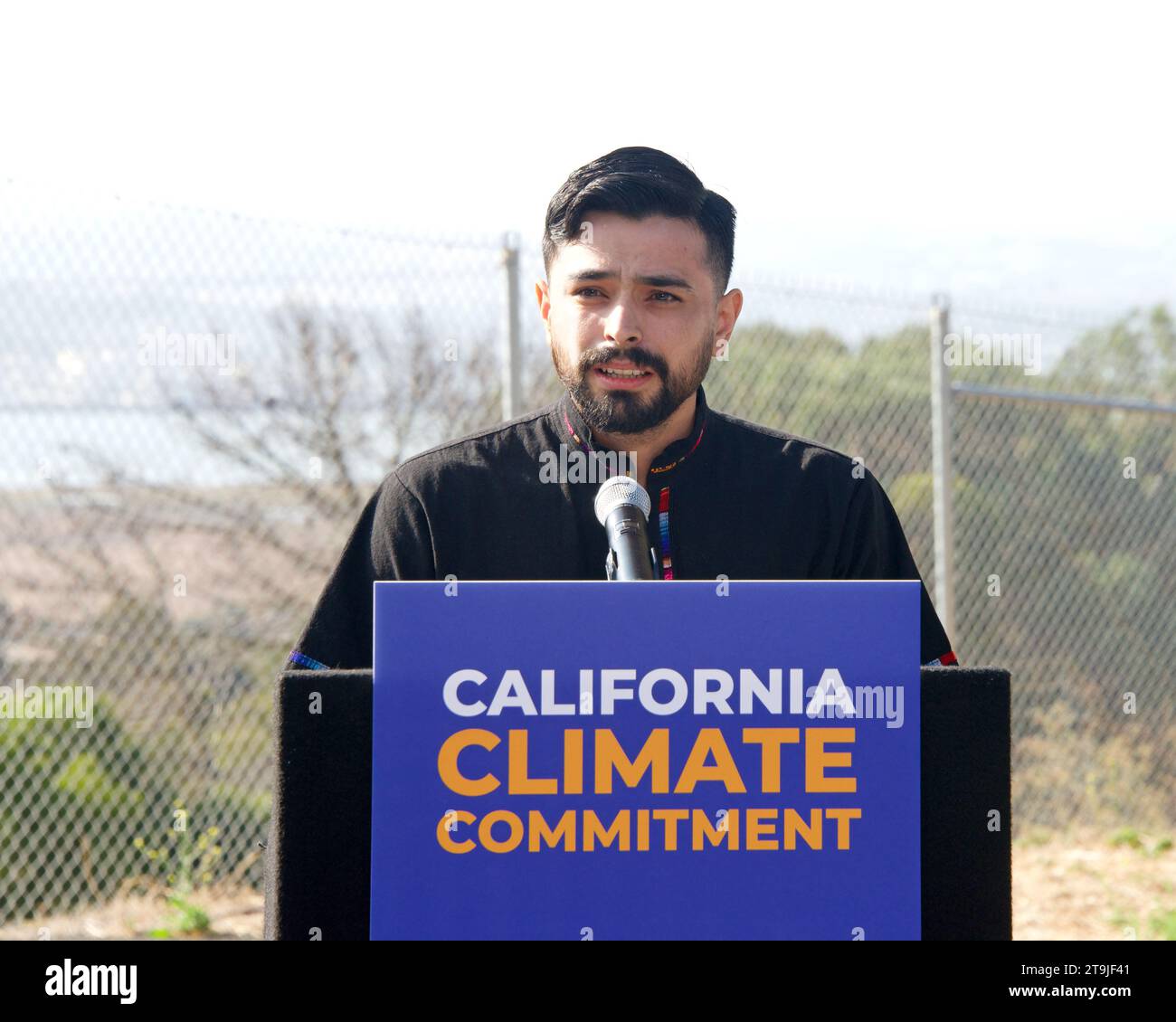 Vallejo, CA - Sept 16, 2022:  Cesar Aguirre, Senior Community Organizer of Central CA Environmental Network speaking at Governor Newsom’s Climate Comm Stock Photo