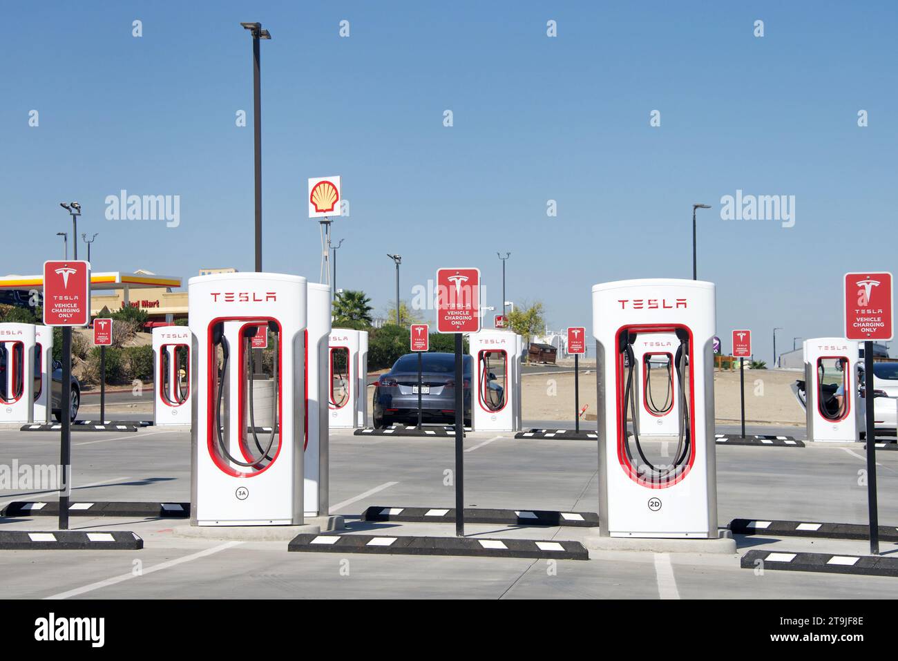 Kettleman City, CA Oct 7, 2022 Tesla Supercharger station with 40