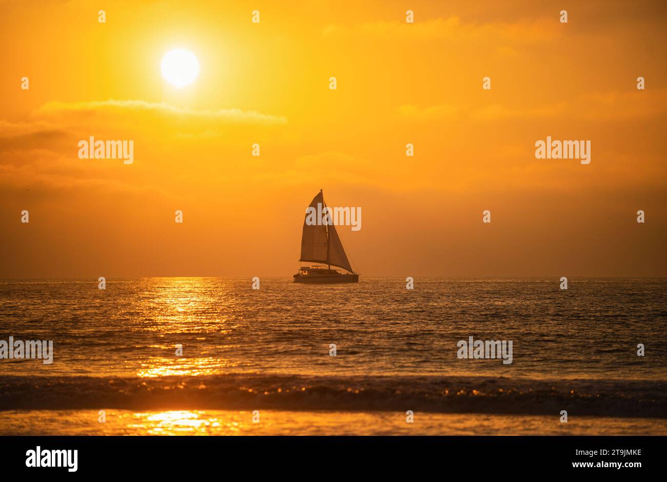 Sailboat at sea. Sunset at the sea. Sunrise on beach. Colorful ocean ...