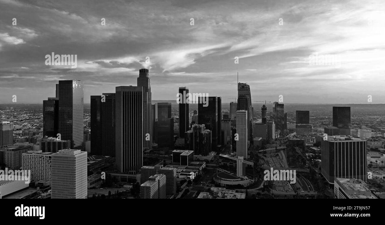 Los angeles aerial view with drone. Los Angeles Downtown Cinematic