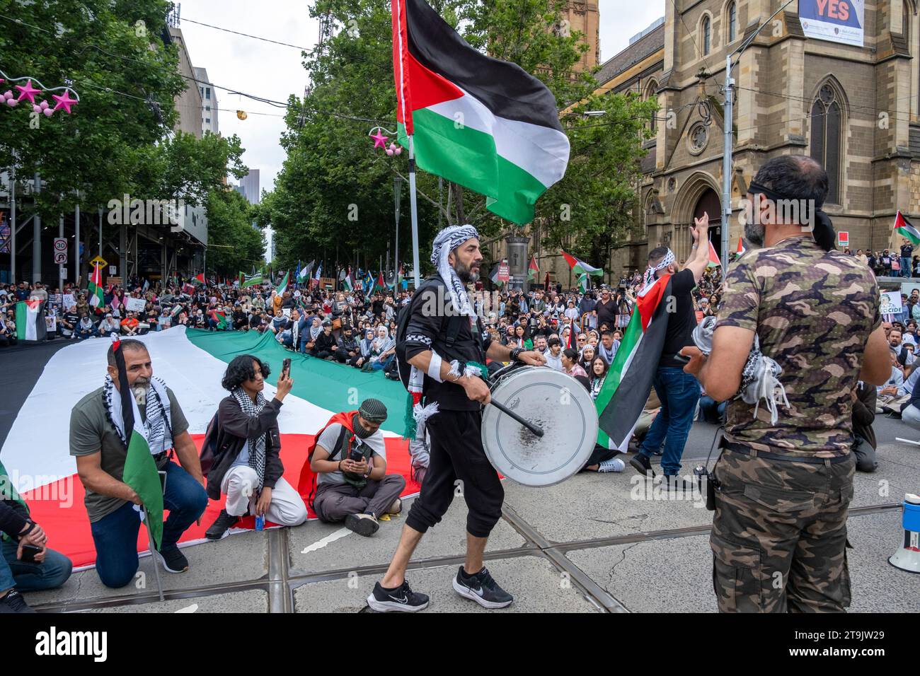 A pro-Palestinian rally in Melbourne, Victoria, Australia Stock Photo