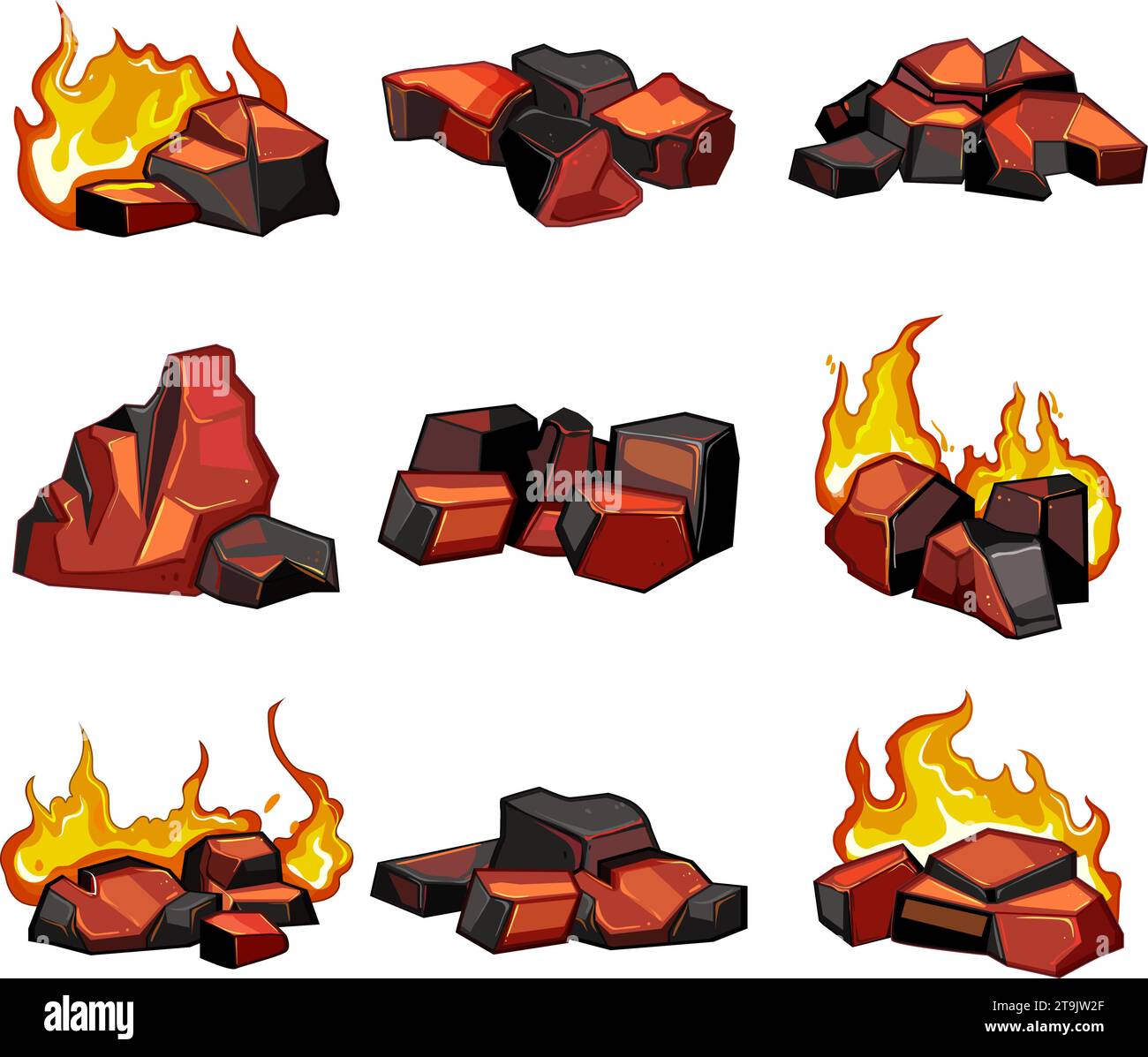 fire charcoal set cartoon vector illustration Stock Vector Image & Art
