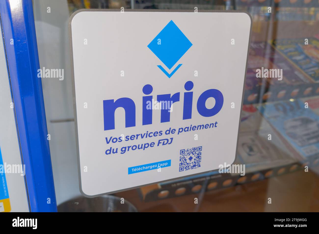 Bordeaux , France - 11 13 2023 : Nirio FDJ logo brand La Française des Jeux french payment service an App to pay your bills in cash or by credit card Stock Photo