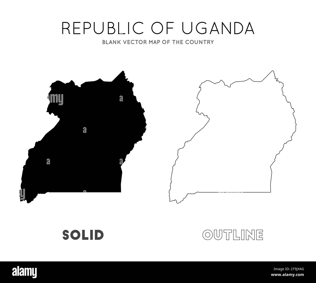 Uganda map. Blank vector map of the Country. Borders of Uganda for your