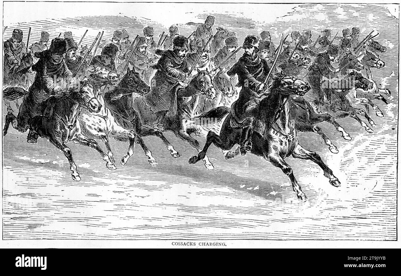 A charge of Russian cossacks, published 1887 Stock Photo