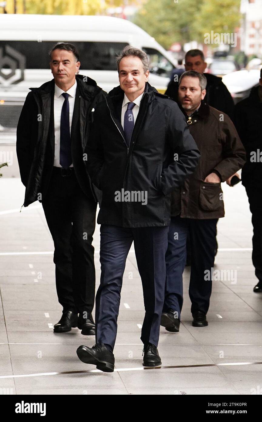 Prime Minister of Greece Kyriakos Mitsotakis (centre) arrives at BBC ...
