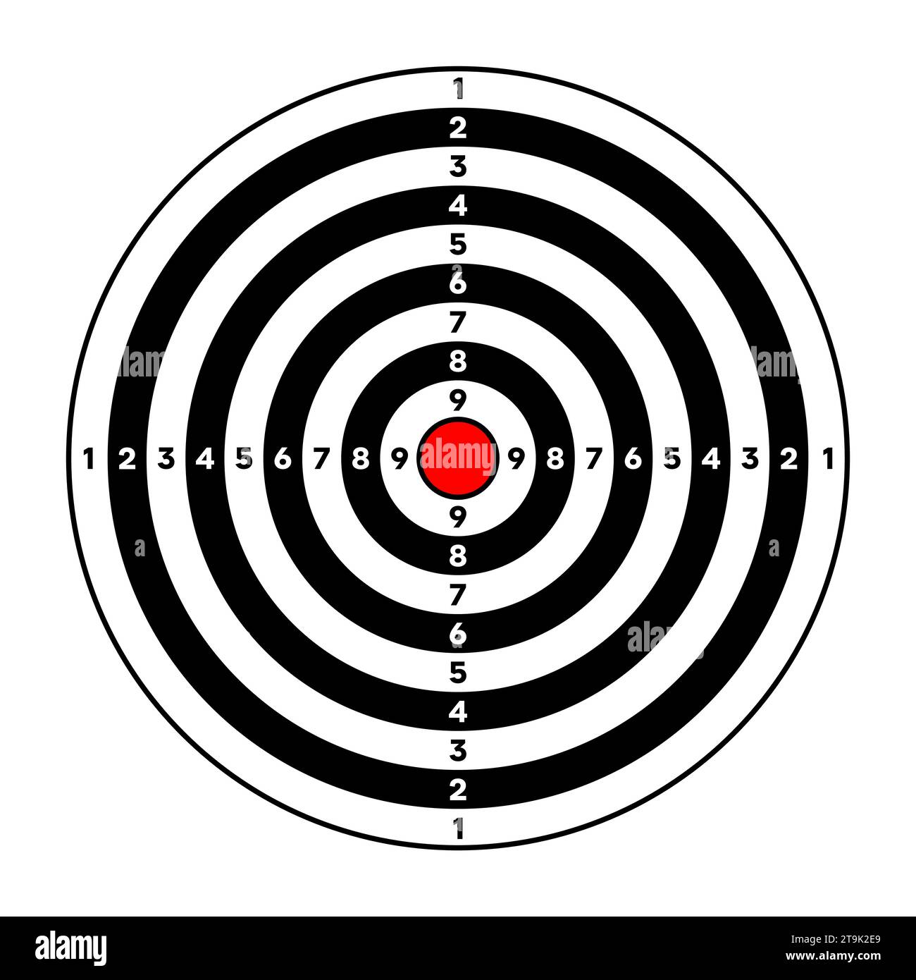 Shooting range paper target with divisions, marks and numbers. Archery