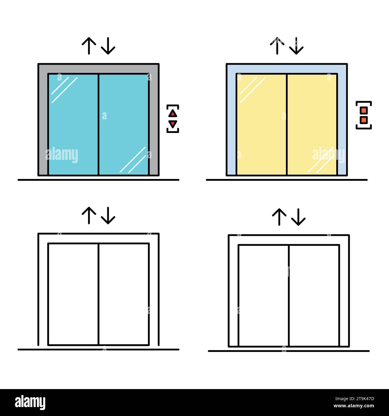 Set of Lift elevator icon, graphic design sign, building doorway symbol ...