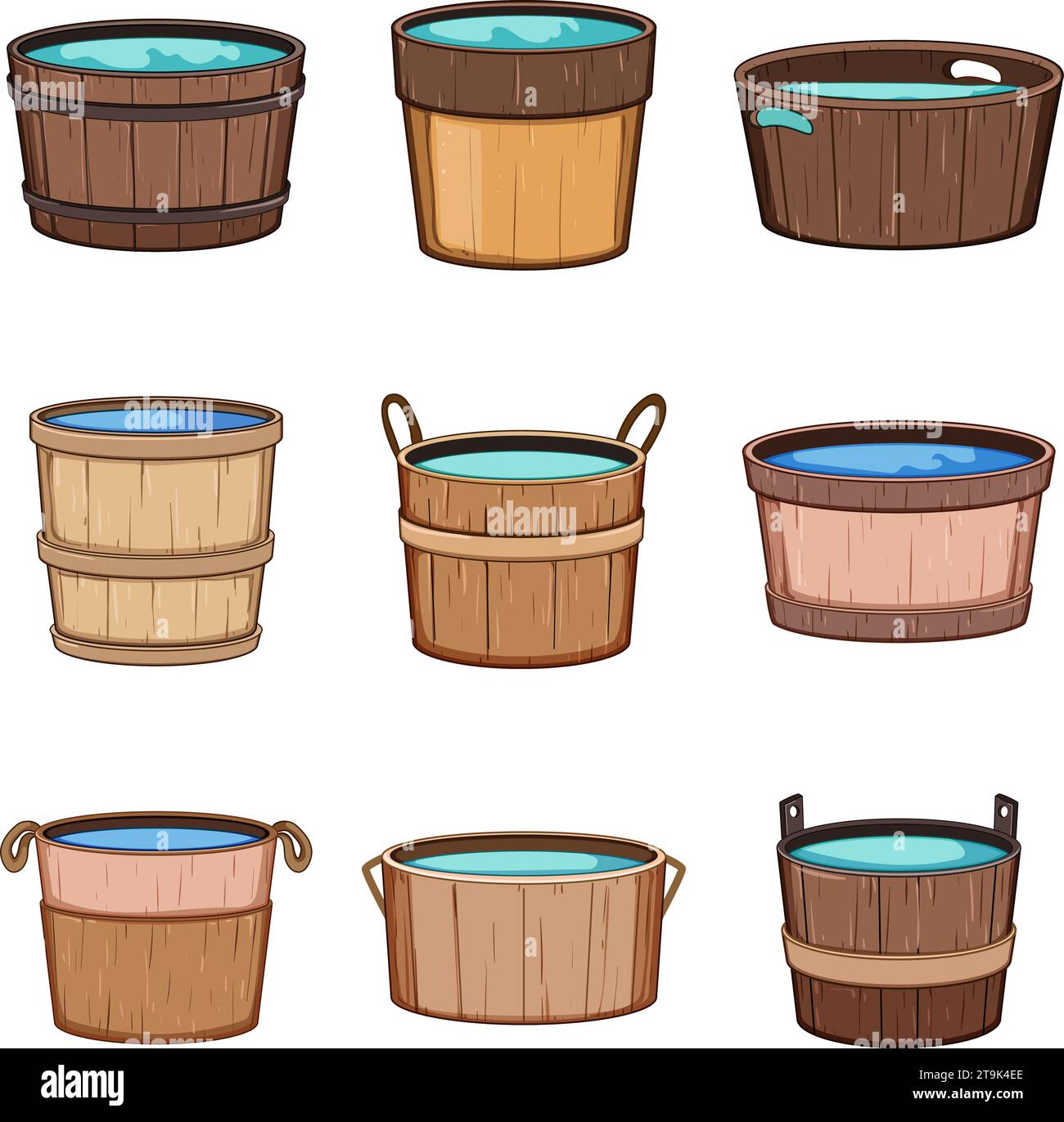 wooden tub set cartoon vector illustration Stock Vector