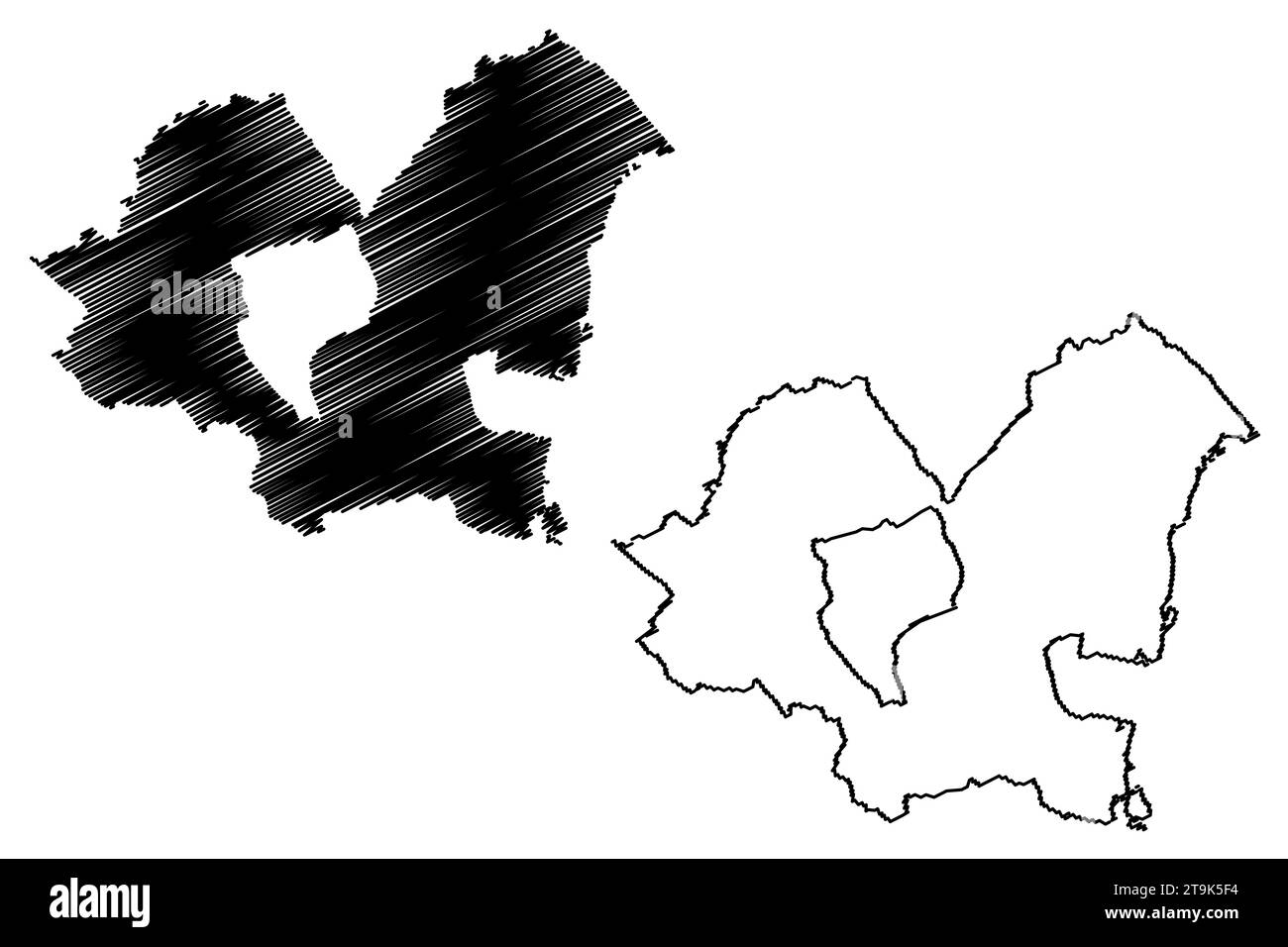 Eisenstadt-Umgebung district (Republic of Austria or Österreich, Burgenland state) map vector illustration, scribble sketch Bezirk Kotar Željezno-okol Stock Vector