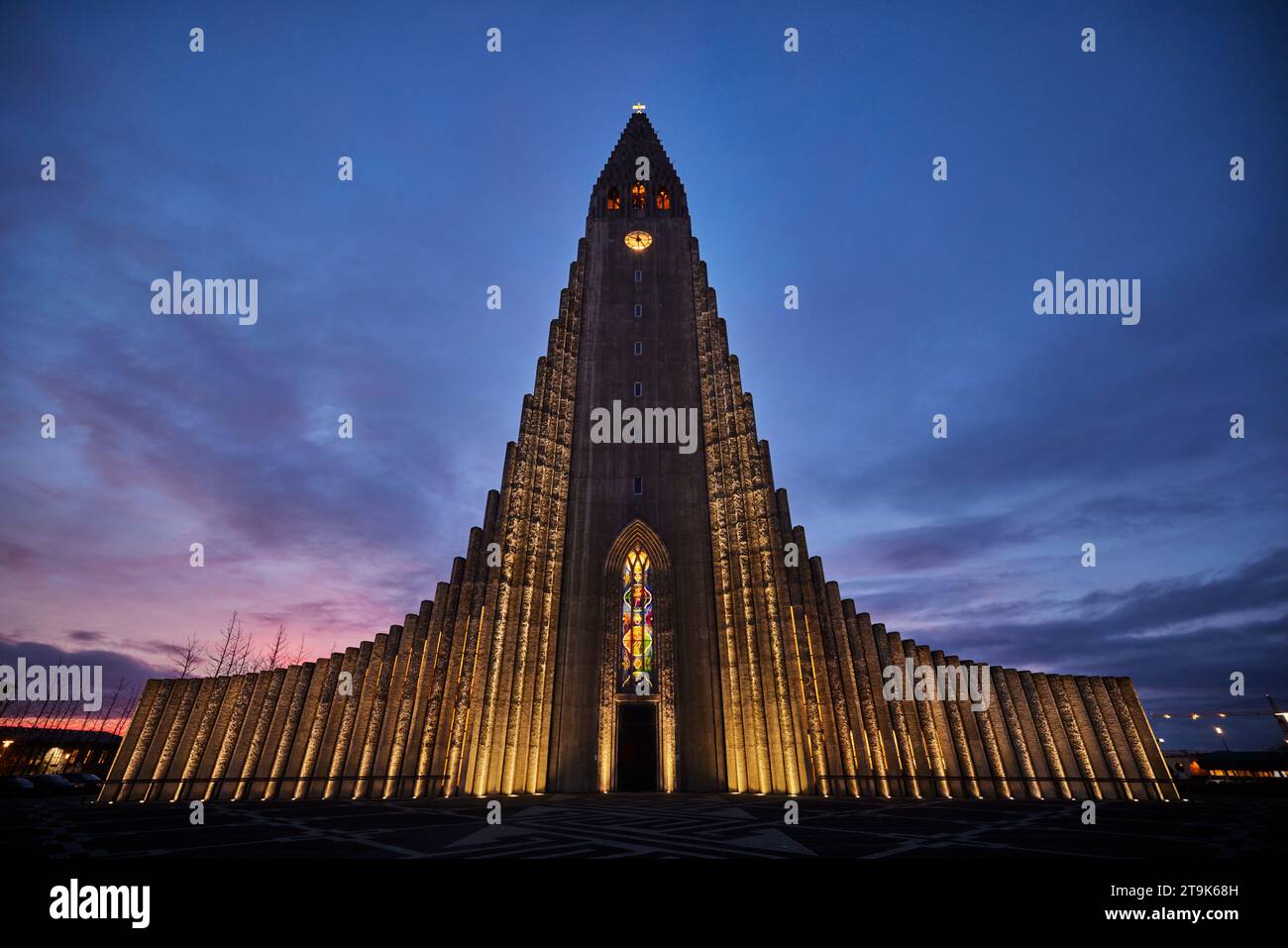 Iceland capital Reykjavik Hallgrímskirkja Lutheran parish church and landmark, State Architect Guðjón Samúelsson's design Stock Photo