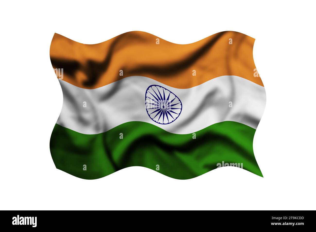 The flag of India is waving in the wind on a white background. 3d rendering. Clipping path included Stock Photo