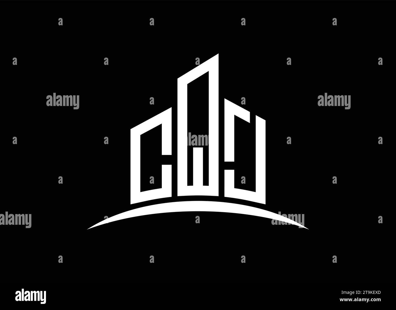 Letter CQJ building vector monogram logo design template. Building Shape CQJ logo. Stock Vector