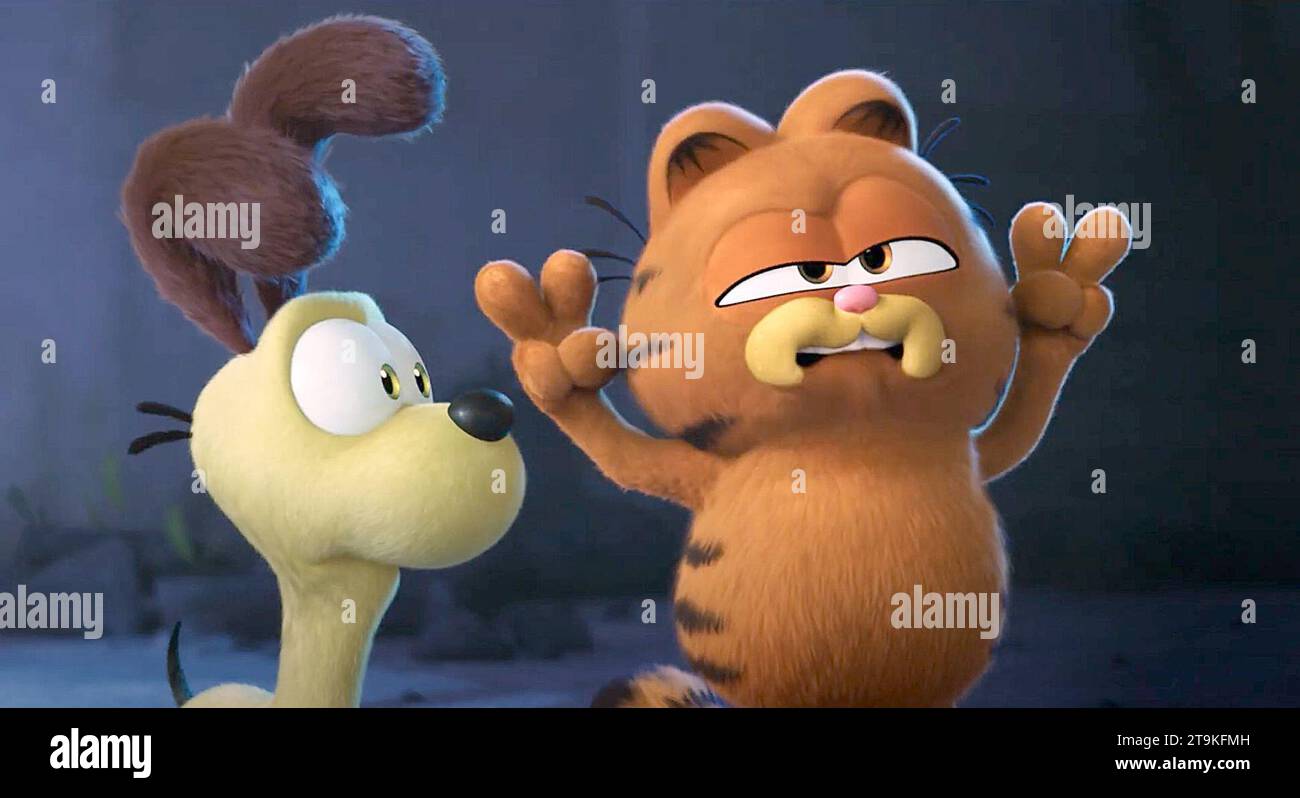 The Garfield Movie 2024  Odie & Garfield Stock Photo