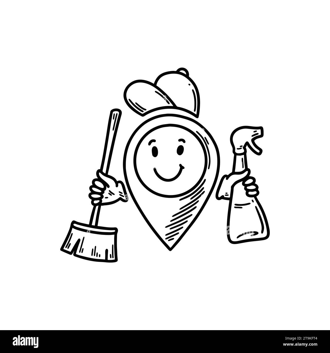 Cute line doodle cleaning location pin emoji. Freehand sketch pinpoint. Map  address comic emoticon. Smiling funny character Stock Vector Image & Art -  Alamy