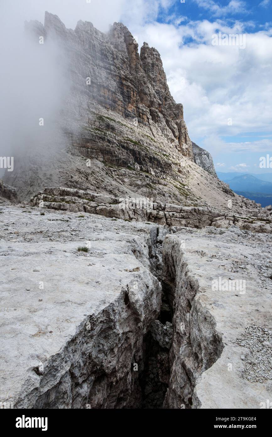 Karst furrows on limestone rock in the Brenta Dolomites. Trentino. Italian Alps. Europe. Stock Photo
