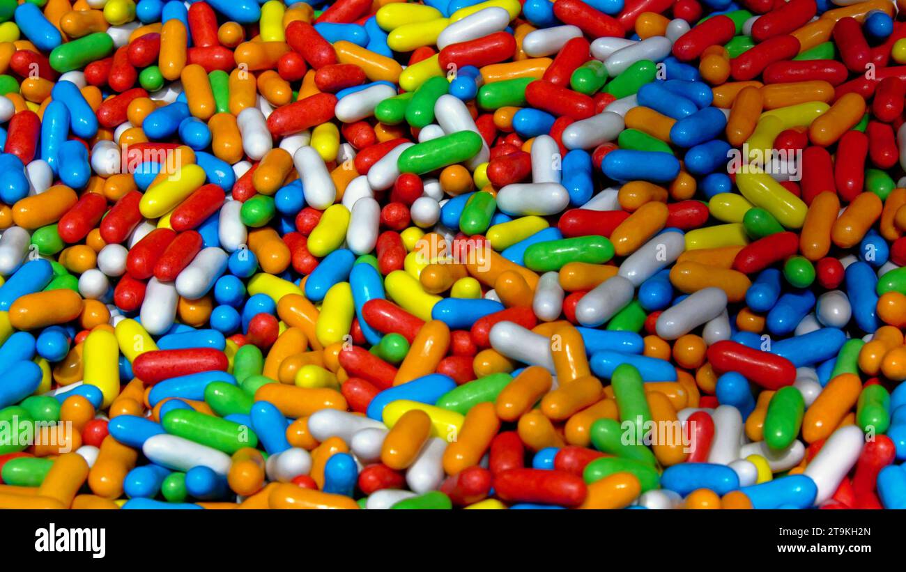 A close-up photo of a pile of colorful candy. Stock Photo