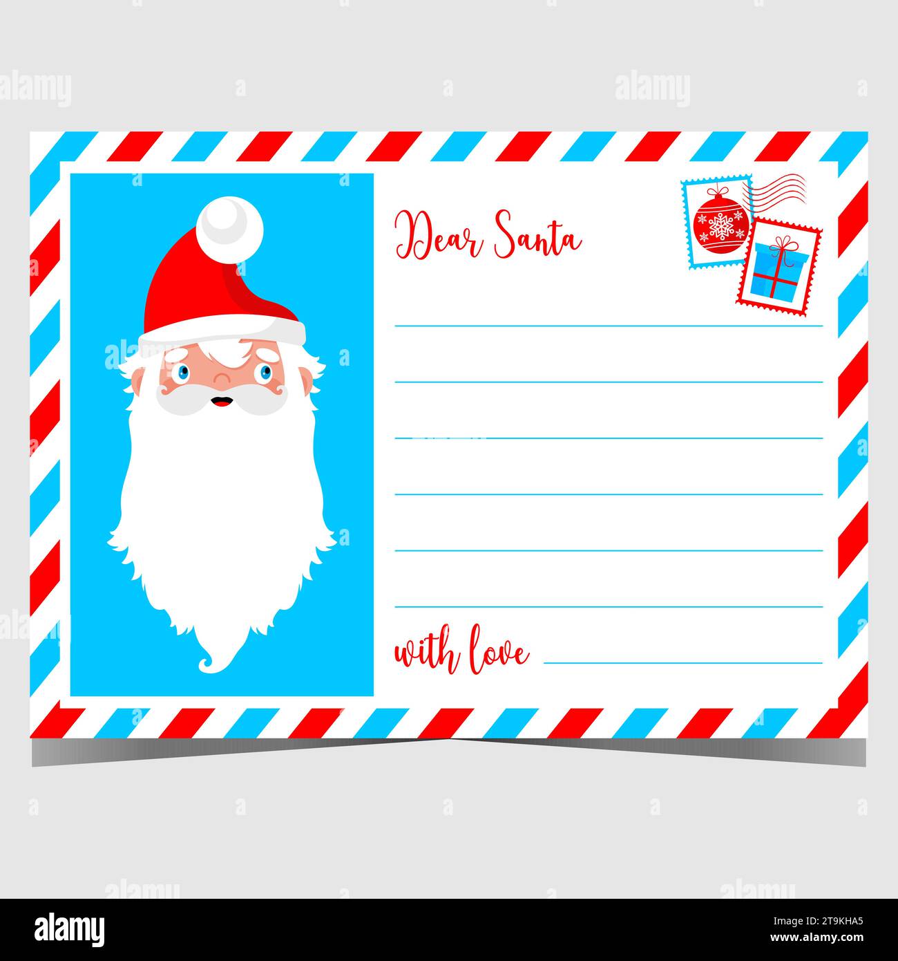 Dear Santa Christmas postcard or wish list template for kids to