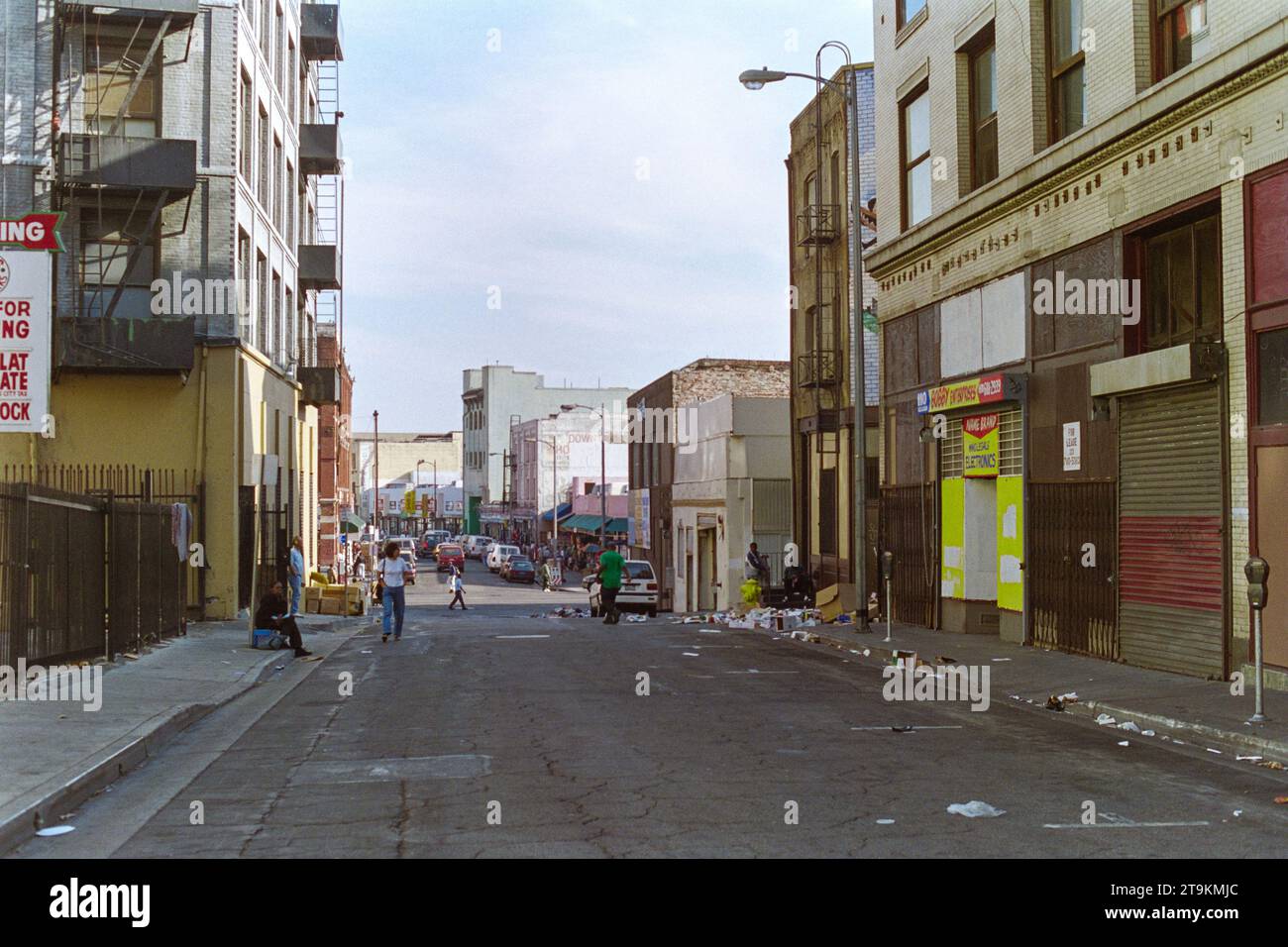 Los Angeles, California USA - October 15, 1998:  Archival editorial view of gritty Winston street in downtown L.A.  Shot on film. Stock Photo