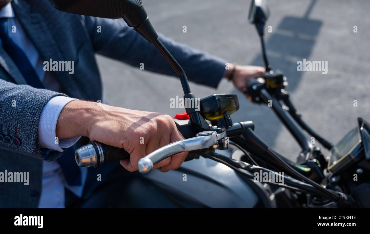 Caucasian man rides electric motorcycle hi-res stock photography and ...