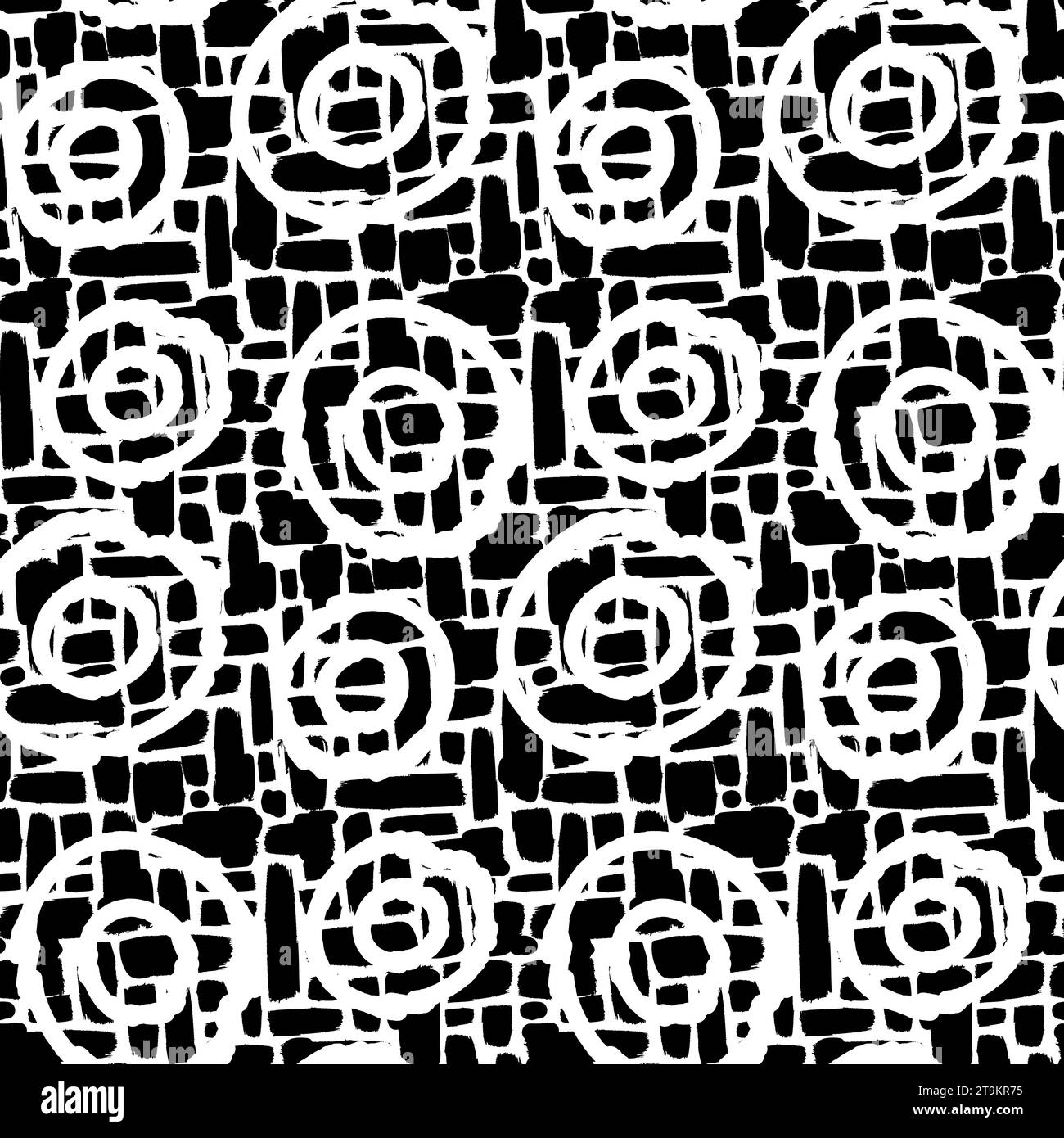 Grunge Crazy Spotty seamless pattern with hand drawn abstract spiral symbols. Ornament for printing on fabric, cover and packaging. Simple black and w Stock Vector