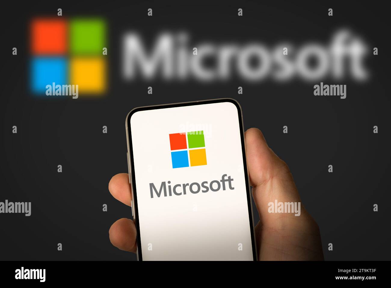 Microsoft Company logo displayed on mobile device Stock Photo