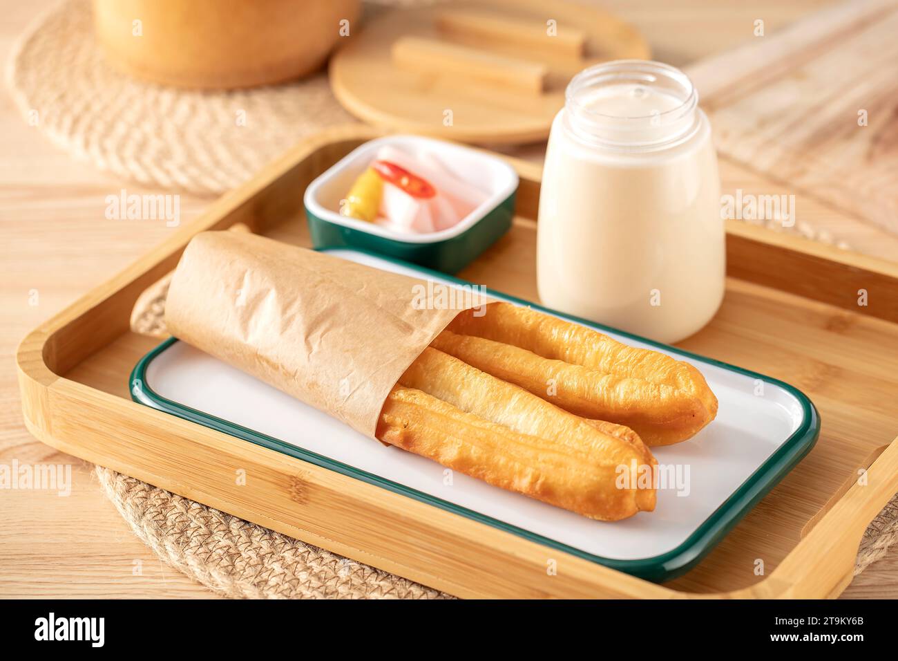 Youtiao (Chinese fried breadstick). Long golden brown deep fried dough