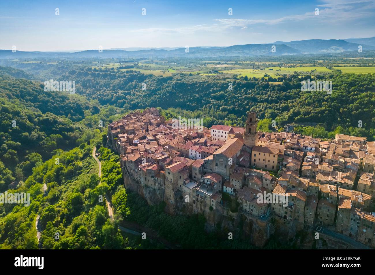Aerial view of the old town of Pitigliano, called 'the little Jerusalem'. Grosseto district, Tuscany, Italy, Europe. Stock Photo