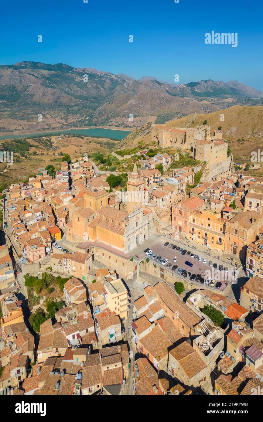 Aerial view of the ancient castle of Caccamo, Palermo district, Sicily, Italy. Stock Photo