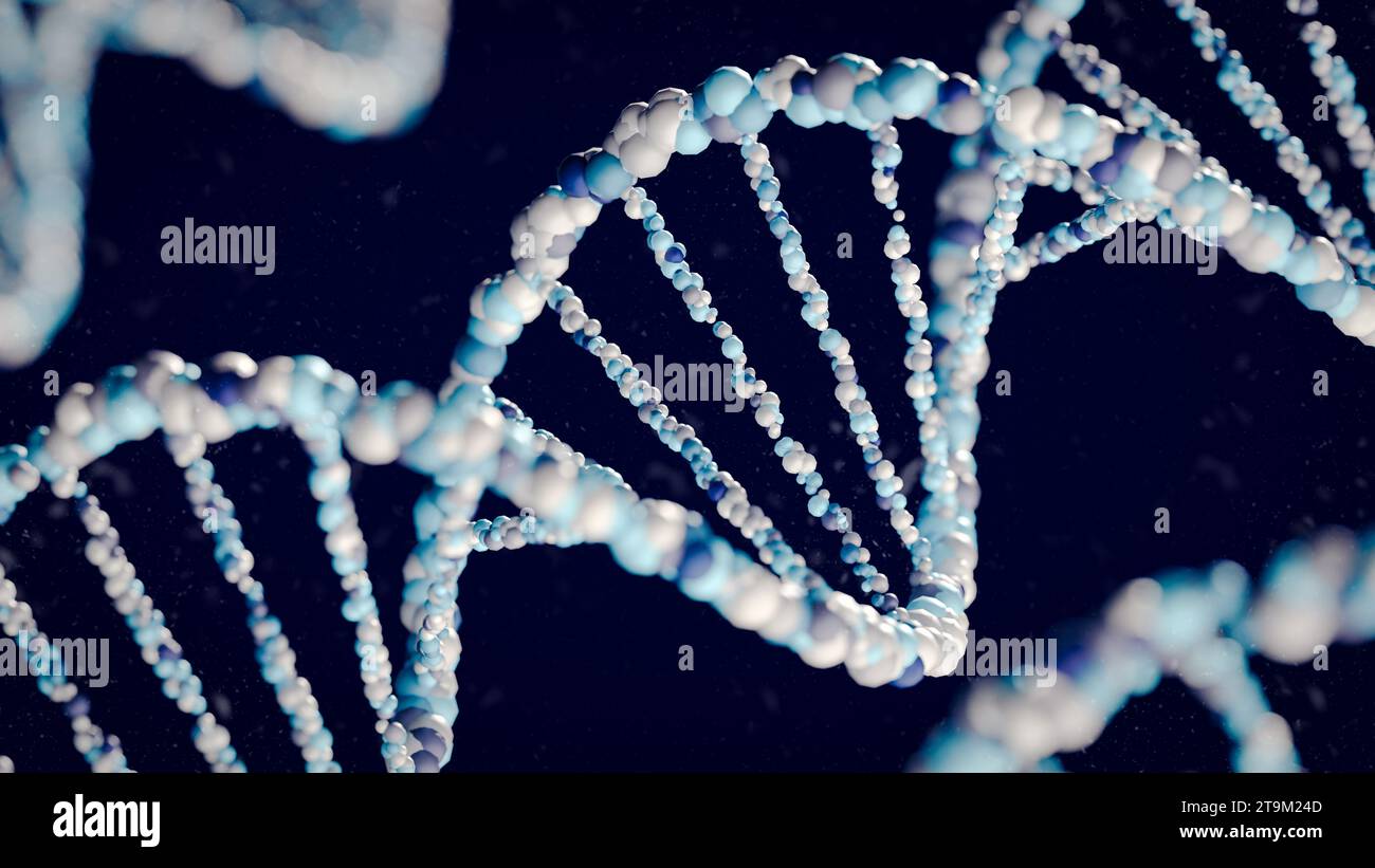 3D Rendering of DNA Double Helix Structures in Blue and White. 3D ...