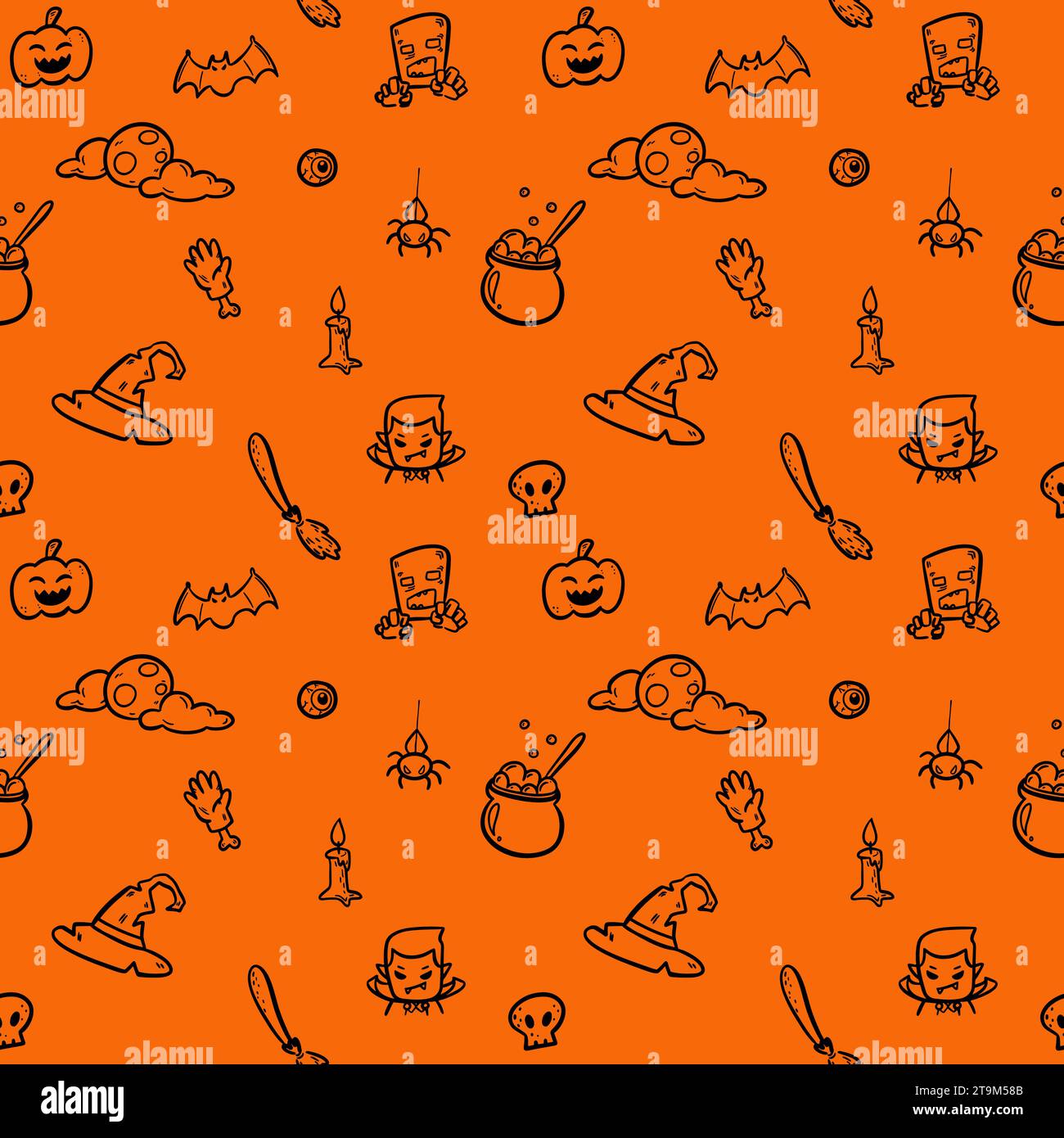 Set of Halloween doodle hand drawing, Seamless vector background Stock ...